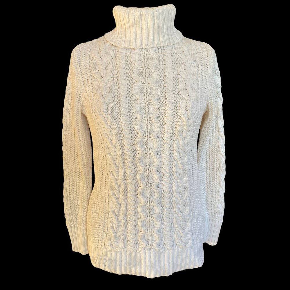 GAP Fisherman Cable Knit Turtleneck Sweater Sz M Coastal Chunky